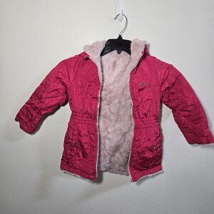 DKNY Baby Girls Hooded Jacket Sz 24 Mo Nylon Puffer Sherpa Coat Dark Pink  READ